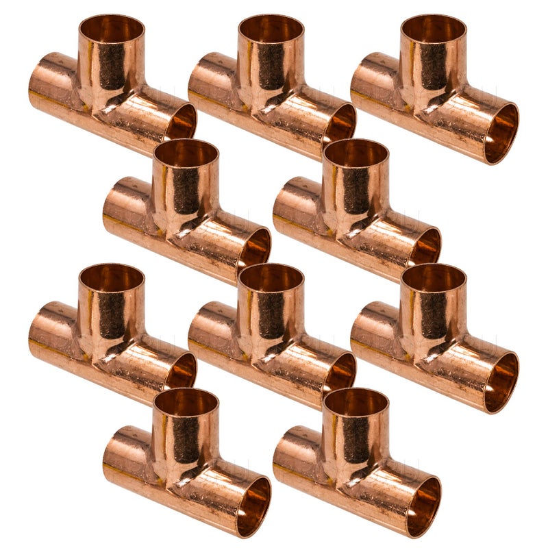 PROCURU [10-Pack] PROCURU (Made in USA) 3/4-Inch Copper Tee CxCxC Sweat, LF Certified Safe (CWTE0034-10P) - Image 1